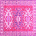 Square Machine Washable Geometric Pink Traditional Rug, wshtr418pnk