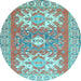 Round Machine Washable Geometric Light Blue Traditional Rug, wshtr418lblu