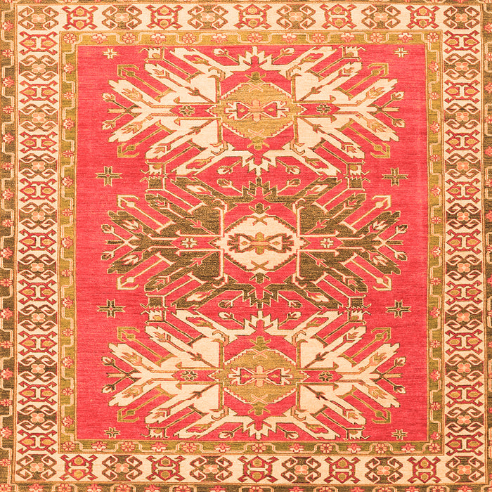 Round Machine Washable Geometric Orange Traditional Area Rugs, wshtr418org