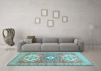 Machine Washable Geometric Light Blue Traditional Rug, wshtr418lblu