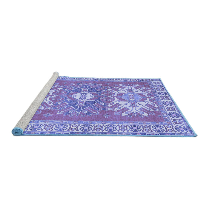 Sideview of Machine Washable Geometric Blue Traditional Rug, wshtr418blu