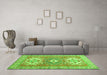 Machine Washable Geometric Green Traditional Area Rugs in a Living Room,, wshtr418grn