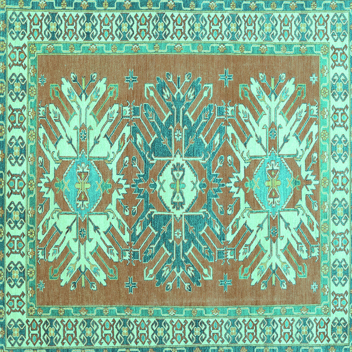 Square Geometric Turquoise Traditional Rug, tr418turq