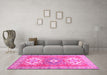 Machine Washable Geometric Pink Traditional Rug in a Living Room, wshtr418pnk