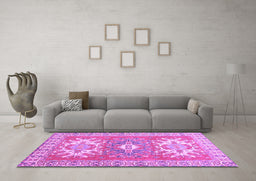 Machine Washable Geometric Purple Traditional Area Rugs in a Living Room, wshtr418pur