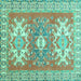 Square Machine Washable Geometric Turquoise Traditional Area Rugs, wshtr418turq