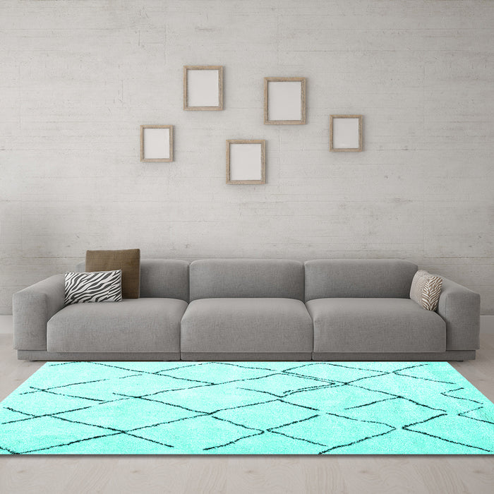 Machine Washable Persian Turquoise Traditional Area Rugs in a Living Room,, wshtr4191turq