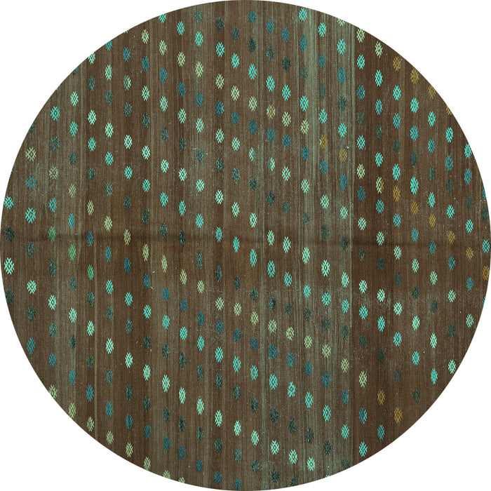 Round Machine Washable Southwestern Turquoise Country Area Rugs, wshtr4192turq