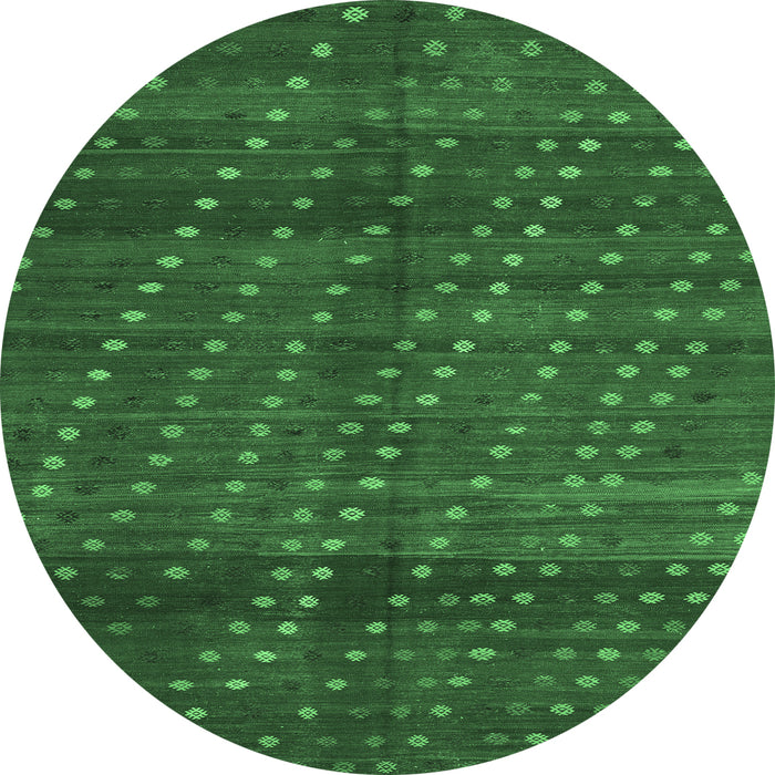 Round Machine Washable Southwestern Emerald Green Country Area Rugs, wshtr4192emgrn