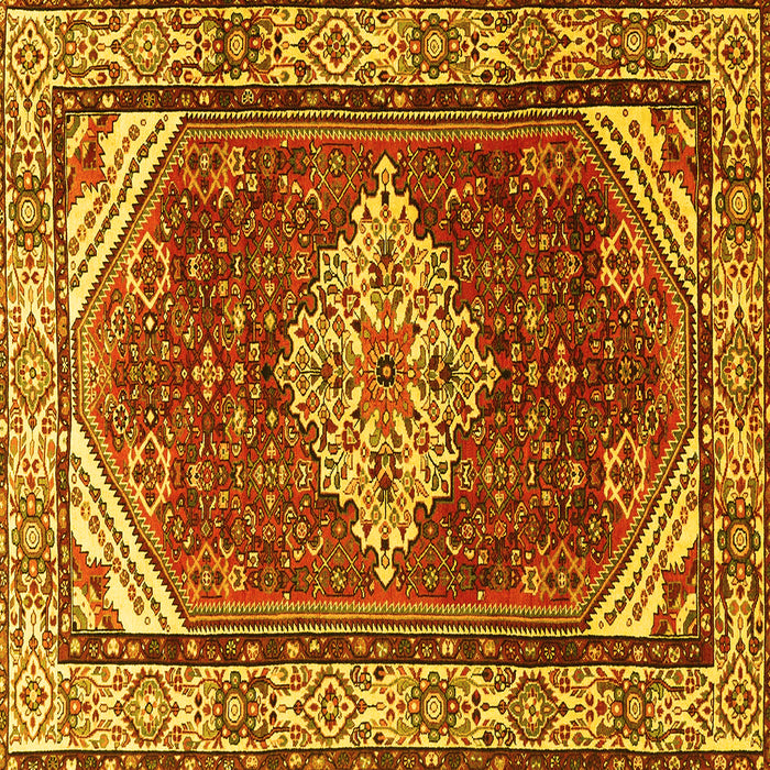 Square Machine Washable Medallion Yellow Traditional Rug, wshtr4193yw