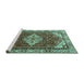 Sideview of Machine Washable Medallion Turquoise Traditional Area Rugs, wshtr4193turq