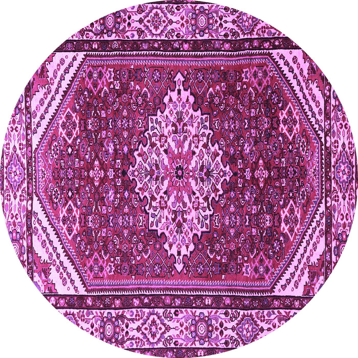Round Machine Washable Medallion Purple Traditional Area Rugs, wshtr4193pur