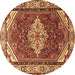 Round Medallion Brown Traditional Rug, tr4193brn