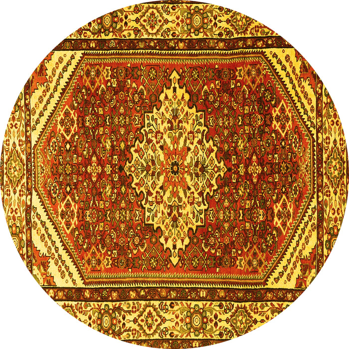 Round Machine Washable Medallion Yellow Traditional Rug, wshtr4193yw