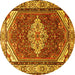 Round Machine Washable Medallion Yellow Traditional Rug, wshtr4193yw