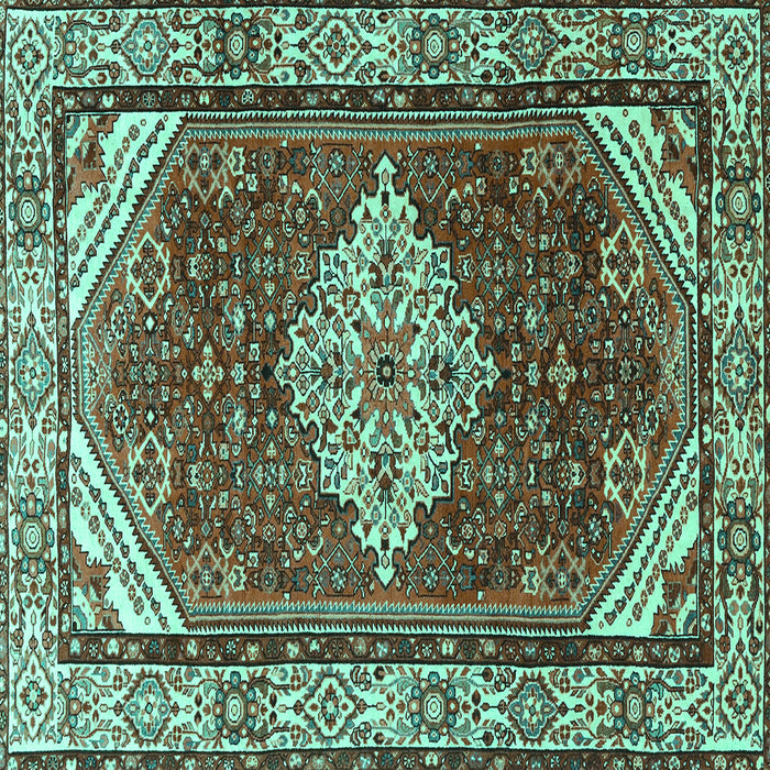Square Machine Washable Medallion Turquoise Traditional Area Rugs, wshtr4193turq