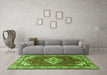 Machine Washable Medallion Green Traditional Area Rugs in a Living Room,, wshtr4193grn