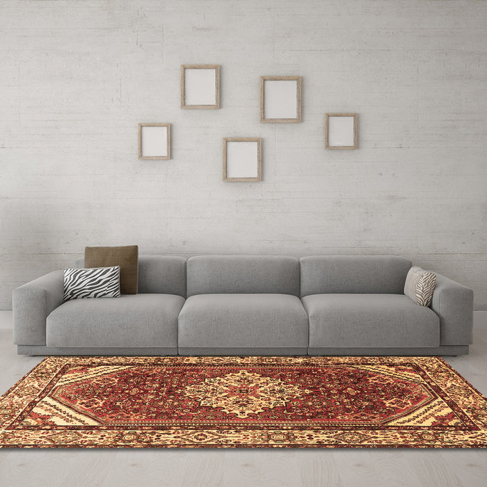 Machine Washable Medallion Brown Traditional Rug in a Living Room,, wshtr4193brn