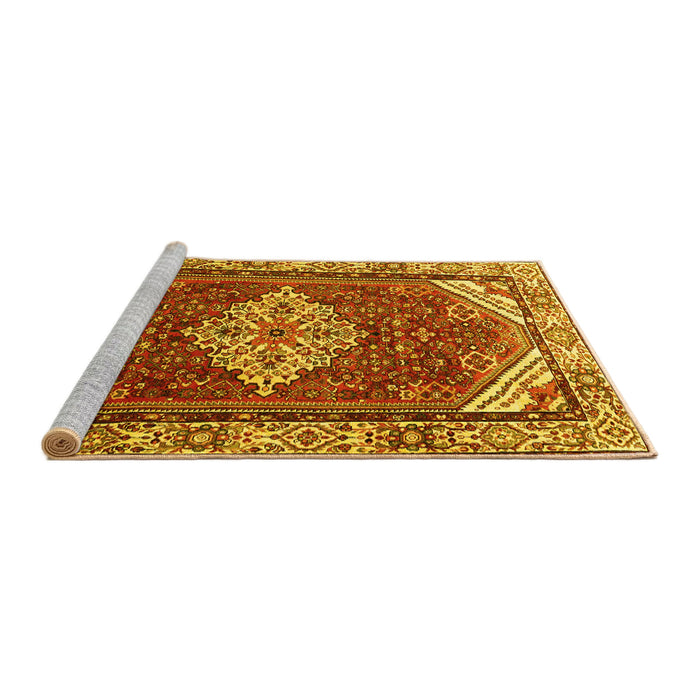Sideview of Machine Washable Medallion Yellow Traditional Rug, wshtr4193yw