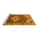 Sideview of Machine Washable Medallion Yellow Traditional Rug, wshtr4193yw