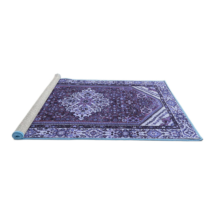 Sideview of Machine Washable Medallion Blue Traditional Rug, wshtr4193blu