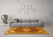 Machine Washable Medallion Yellow Traditional Rug in a Living Room, wshtr4193yw