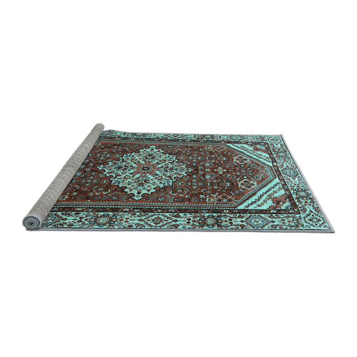 Sideview of Machine Washable Medallion Light Blue Traditional Rug, wshtr4193lblu