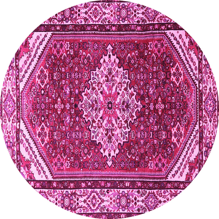 Round Machine Washable Medallion Pink Traditional Rug, wshtr4193pnk