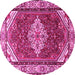 Round Machine Washable Medallion Pink Traditional Rug, wshtr4193pnk