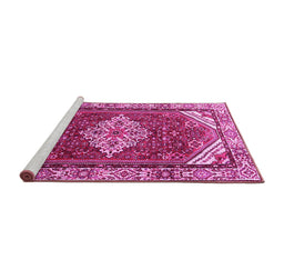 Sideview of Machine Washable Medallion Pink Traditional Rug, wshtr4193pnk