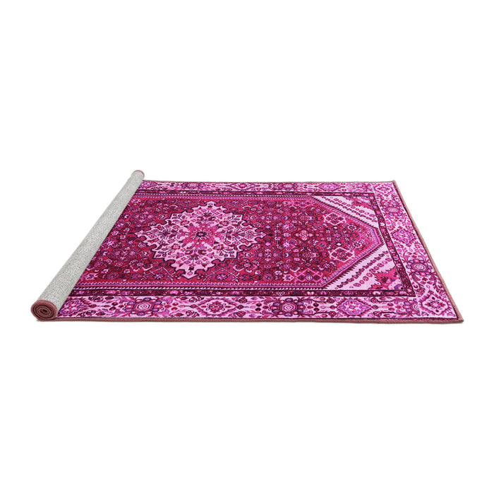 Sideview of Machine Washable Medallion Pink Traditional Rug, wshtr4193pnk