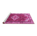 Sideview of Machine Washable Medallion Pink Traditional Rug, wshtr4193pnk