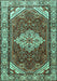 Machine Washable Medallion Turquoise Traditional Area Rugs, wshtr4193turq