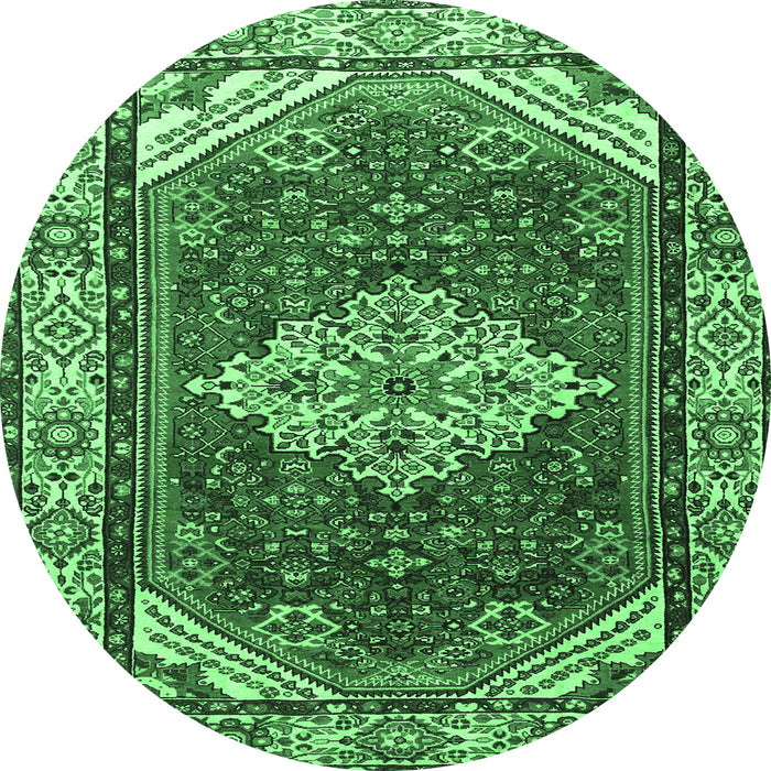 Round Machine Washable Medallion Emerald Green Traditional Area Rugs, wshtr4193emgrn