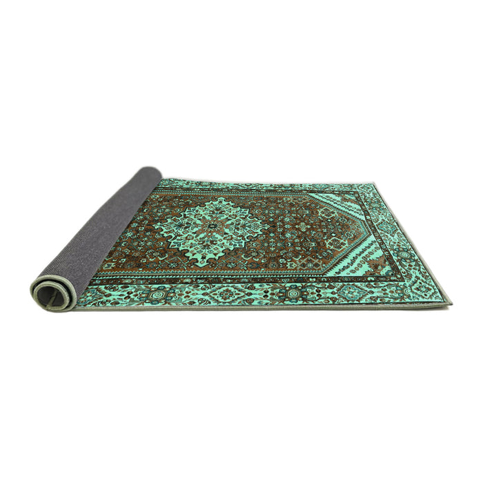 Sideview of Medallion Turquoise Traditional Rug, tr4193turq