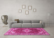 Machine Washable Medallion Pink Traditional Rug in a Living Room, wshtr4193pnk