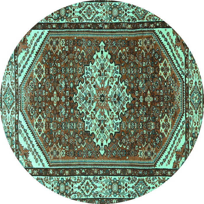 Round Machine Washable Medallion Turquoise Traditional Area Rugs, wshtr4193turq