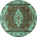 Round Machine Washable Medallion Turquoise Traditional Area Rugs, wshtr4193turq
