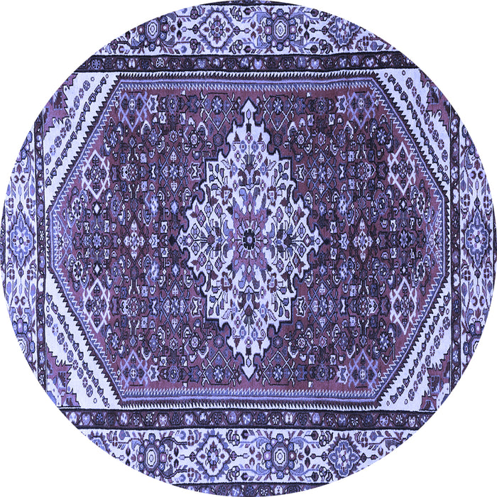 Round Machine Washable Medallion Blue Traditional Rug, wshtr4193blu