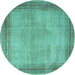 Round Machine Washable Persian Turquoise Traditional Area Rugs, wshtr4194turq