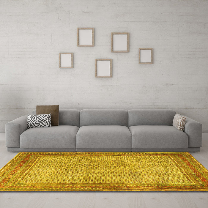 Machine Washable Persian Yellow Traditional Rug in a Living Room, wshtr4194yw