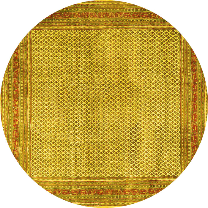 Round Machine Washable Persian Yellow Traditional Rug, wshtr4194yw