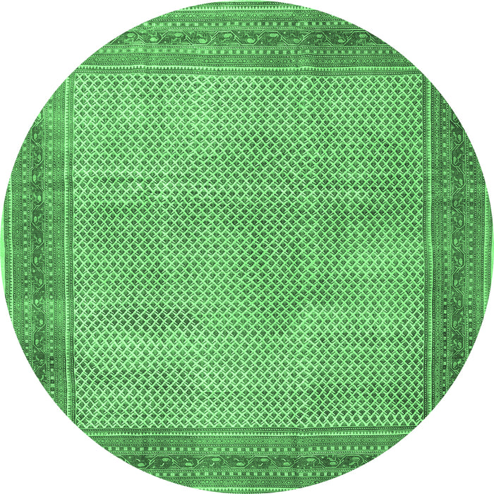 Round Machine Washable Persian Emerald Green Traditional Area Rugs, wshtr4194emgrn
