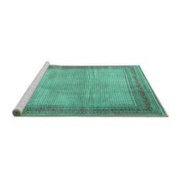 Sideview of Machine Washable Persian Turquoise Traditional Area Rugs, wshtr4194turq