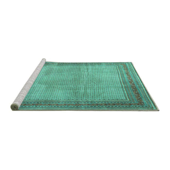 Sideview of Machine Washable Persian Turquoise Traditional Area Rugs, wshtr4194turq