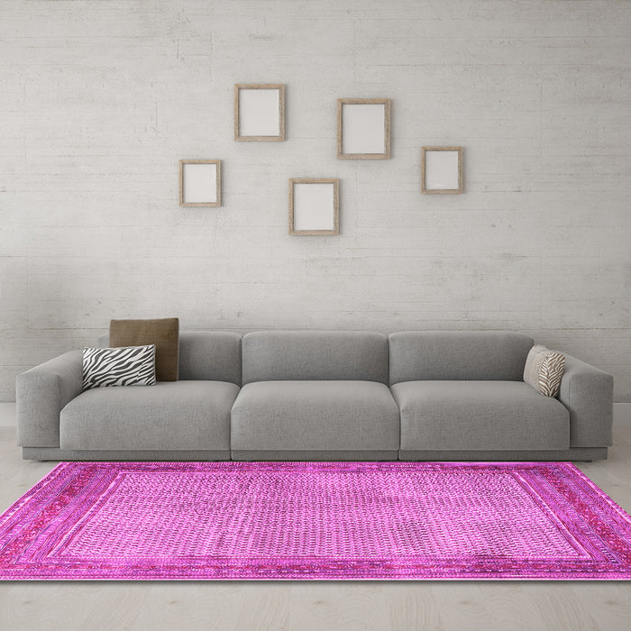 Machine Washable Persian Pink Traditional Rug in a Living Room, wshtr4194pnk