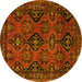 Round Machine Washable Persian Yellow Traditional Rug, wshtr4195yw