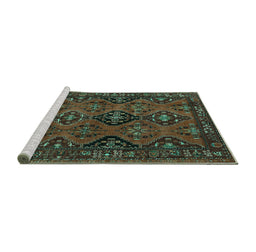 Sideview of Machine Washable Persian Turquoise Traditional Area Rugs, wshtr4195turq