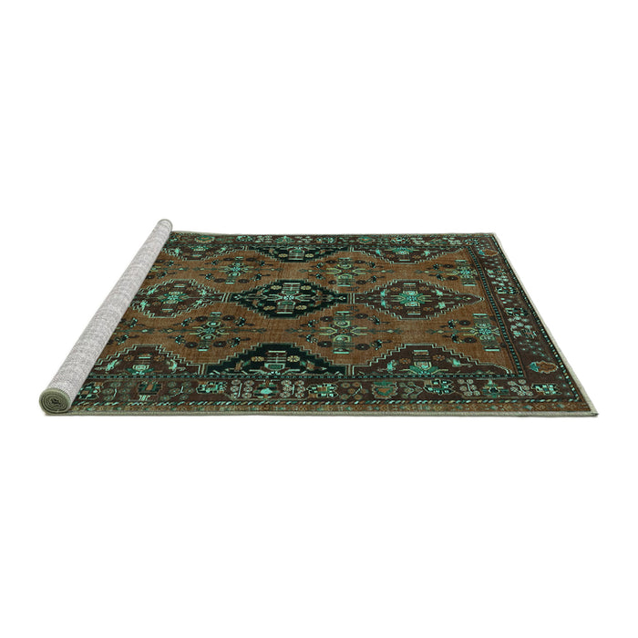 Sideview of Machine Washable Persian Turquoise Traditional Area Rugs, wshtr4195turq