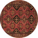 Round Machine Washable Persian Brown Traditional Rug, wshtr4195brn